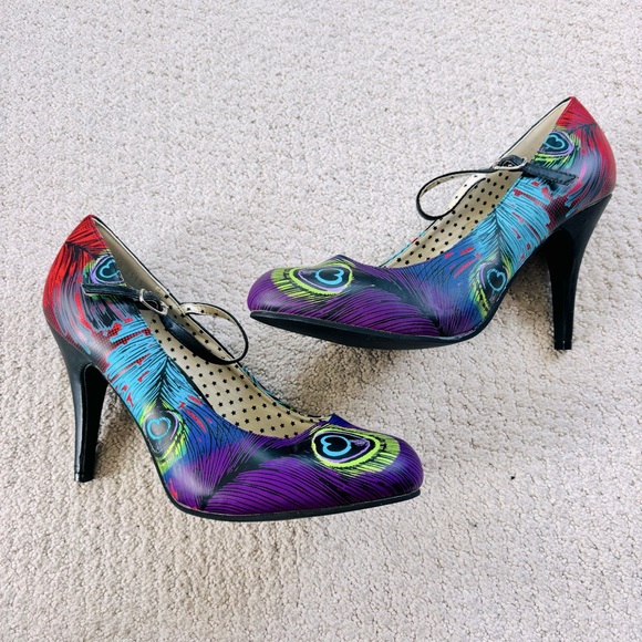 T.u.k. Colorful Peacock Feather Women's Heels - Picture 1 of 8